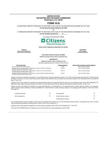 Thumbnail Citizens Financial Group 10-Q Quarterly Report FY2025 