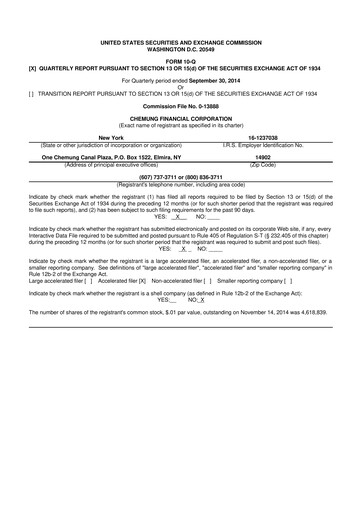 Thumbnail Chemung Financial Corporation 10-Q Quarterly Report FY2014 