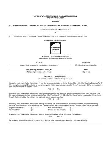 Thumbnail Chemung Financial Corporation 10-Q Quarterly Report FY2016 