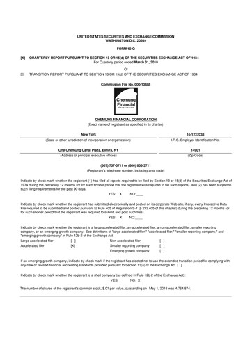 Thumbnail Chemung Financial Corporation 10-Q Quarterly Report FY2018 