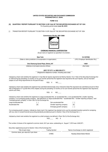 Thumbnail Chemung Financial Corporation 10-Q Quarterly Report FY2019 