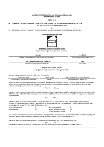 Thumbnail Chemung Financial Corporation 10-Q Quarterly Report FY2019 