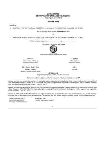 Thumbnail LCI Industries
 10-Q Quarterly Report FY2018 
