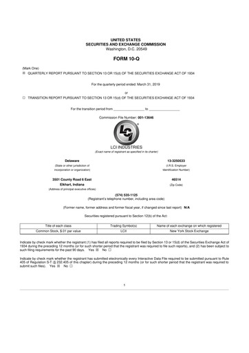 Thumbnail LCI Industries
 10-Q Quarterly Report FY2019 