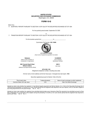 Thumbnail LCI Industries
 10-Q Quarterly Report FY2020 