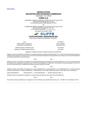 Thumbnail Cleveland-Cliffs 10-Q Quarterly Report FY2012 