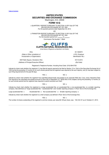 Thumbnail Cleveland-Cliffs 10-Q Quarterly Report FY2013 