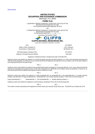 Thumbnail Cleveland-Cliffs 10-Q Quarterly Report FY2015 