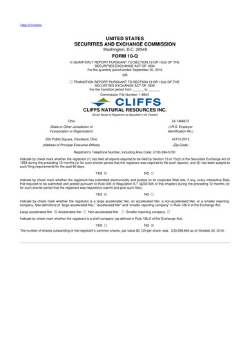 Thumbnail Cleveland-Cliffs 10-Q Quarterly Report FY2016 