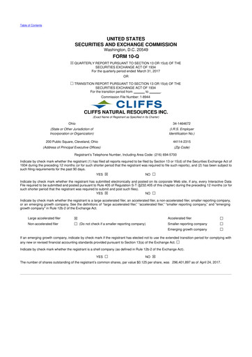 Thumbnail Cleveland-Cliffs 10-Q Quarterly Report FY2017 