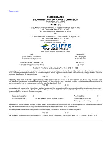 Thumbnail Cleveland-Cliffs 10-Q Quarterly Report FY2018 