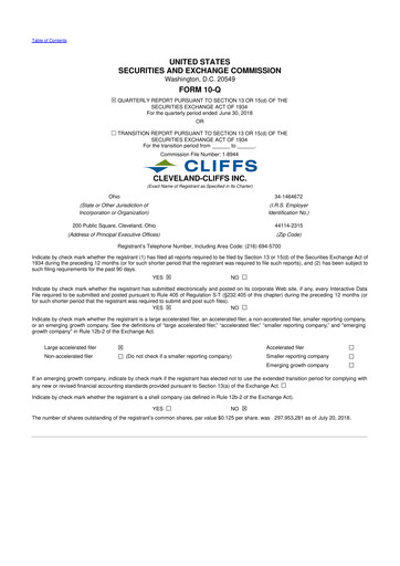 Thumbnail Cleveland-Cliffs 10-Q Quarterly Report FY2018 