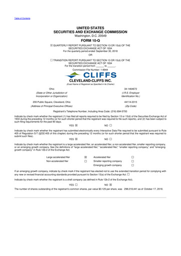 Thumbnail Cleveland-Cliffs 10-Q Quarterly Report FY2018 