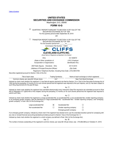 Thumbnail Cleveland-Cliffs 10-Q Quarterly Report FY2019 