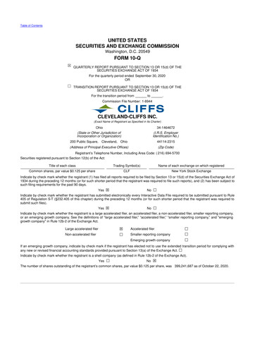 Thumbnail Cleveland-Cliffs 10-Q Quarterly Report FY2020 