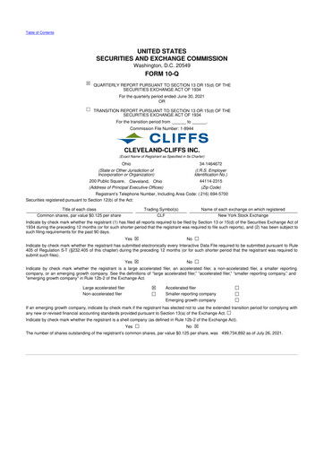 Thumbnail Cleveland-Cliffs 10-Q Quarterly Report FY2021 