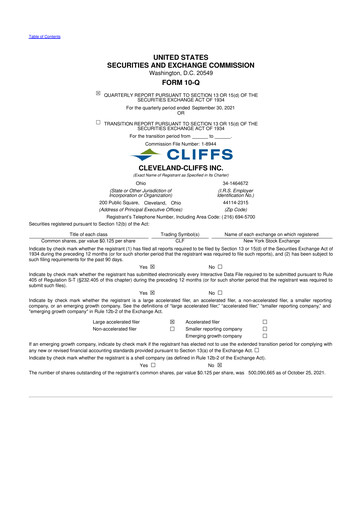 Thumbnail Cleveland-Cliffs 10-Q Quarterly Report FY2021 