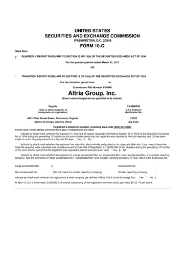 Vorschaubild Altria Group 10-Q Quartalsbericht 2013 