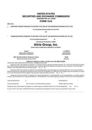Vorschaubild Altria Group 10-Q Quartalsbericht 2013 