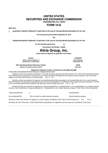 Vorschaubild Altria Group 10-Q Quartalsbericht 2014 