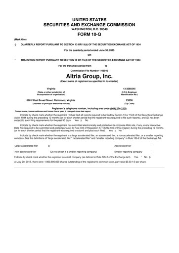 Vorschaubild Altria Group 10-Q Quartalsbericht 2015 