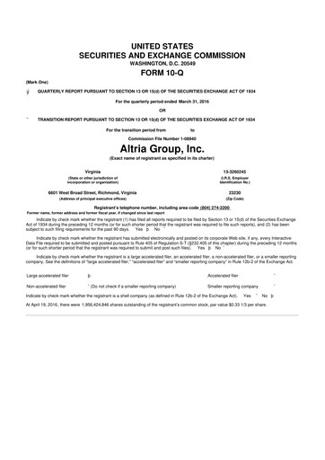 Vorschaubild Altria Group 10-Q Quartalsbericht 2016 
