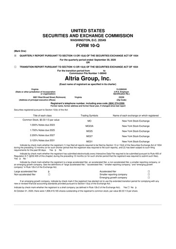 Vorschaubild Altria Group 10-Q Quartalsbericht 2020 