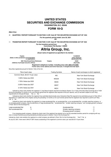 Vorschaubild Altria Group 10-Q Quartalsbericht 2021 
