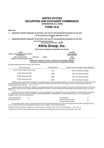 Vorschaubild Altria Group 10-Q Quartalsbericht 2024 