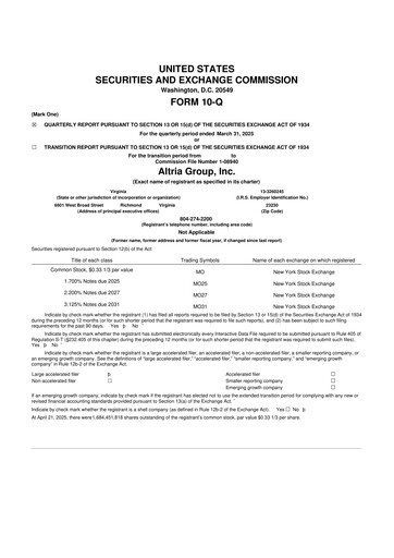 Vorschaubild Altria Group 10-Q Quartalsbericht 2025 