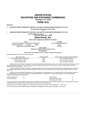 Vorschaubild Altria Group 10-Q Quartalsbericht 2025 