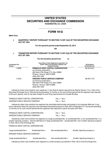 Thumbnail Pinnacle West Capital
 10-Q Quarterly Report FY 