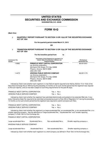 Thumbnail Pinnacle West Capital
 10-Q Quarterly Report FY 
