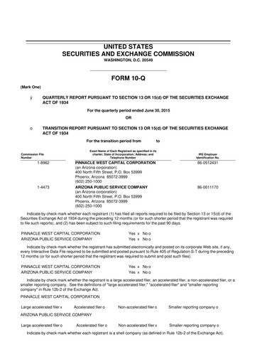 Thumbnail Pinnacle West Capital
 10-Q Quarterly Report FY 