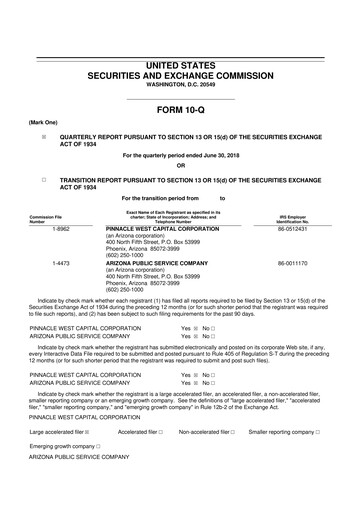 Thumbnail Pinnacle West Capital
 10-Q Quarterly Report FY 