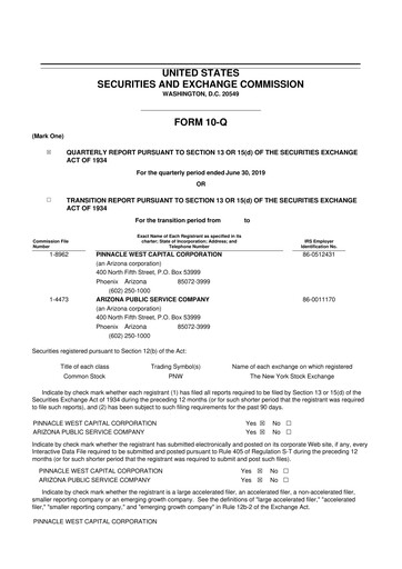 Thumbnail Pinnacle West Capital
 10-Q Quarterly Report FY 