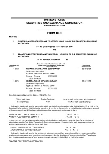 Thumbnail Pinnacle West Capital
 10-Q Quarterly Report FY 