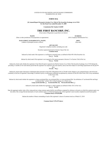 Miniature First Bancorp 10-K Rapport annuel 