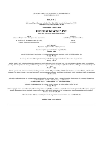 Miniature First Bancorp 10-K Rapport annuel 2011