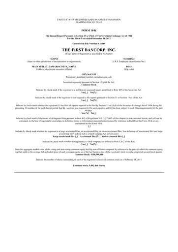 Miniature First Bancorp 10-K Rapport annuel 2012