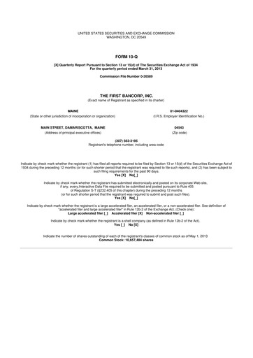 Thumbnail First Bancorp 10-Q Quarterly Report FY2013 