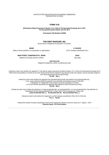 Thumbnail First Bancorp 10-Q Quarterly Report FY2014 