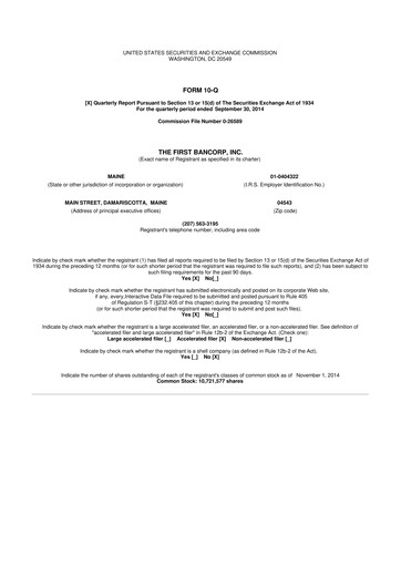 Thumbnail First Bancorp 10-Q Quarterly Report FY2014 