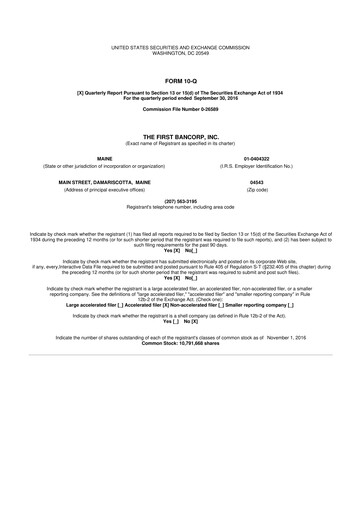 Thumbnail First Bancorp 10-Q Quarterly Report FY2016 