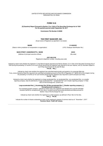 Thumbnail First Bancorp 10-Q Quarterly Report FY2017 