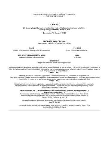 Thumbnail First Bancorp 10-Q Quarterly Report FY2018 