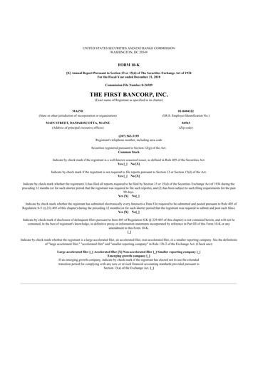 Miniature First Bancorp 10-K Rapport annuel 2018