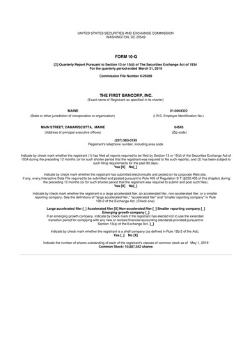 Thumbnail First Bancorp 10-Q Quarterly Report FY2019 