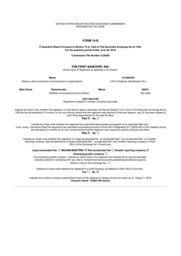 Thumbnail First Bancorp 10-Q Quarterly Report FY2019 