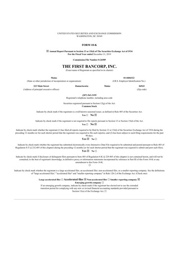Miniature First Bancorp 10-K Rapport annuel 2019